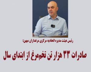 صادرات 33هزار تن تخم مرغ از ابتدای سال